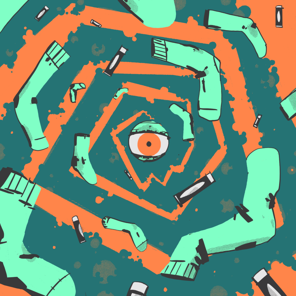 Socks swirling in a vortex. In the center is an eye.